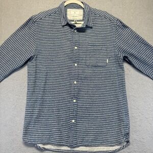 Quiksilver Mens Blue White‎ Stripe Flannel Long Sleeve Button Down Shirt
